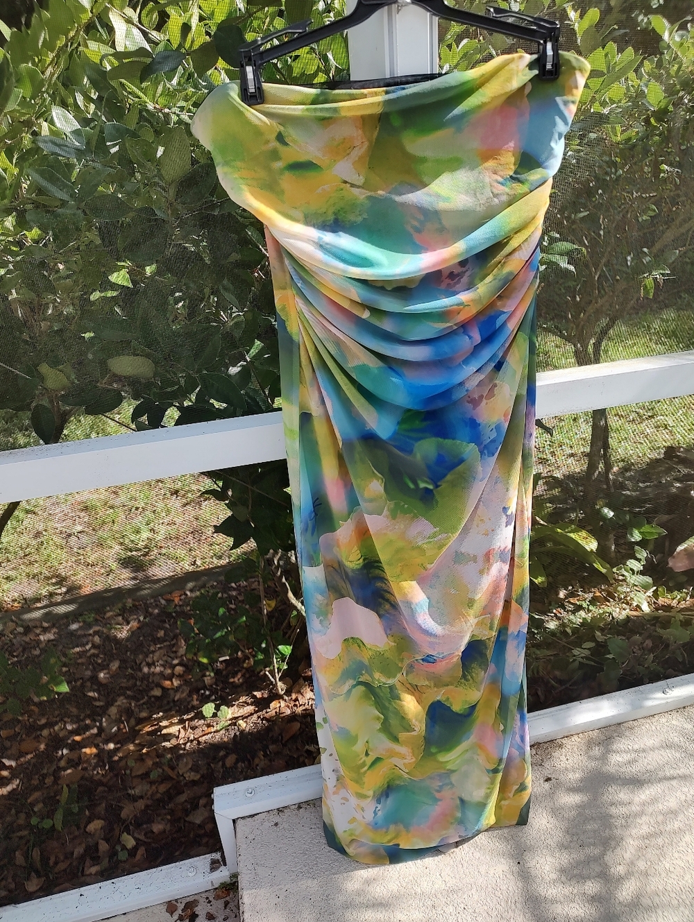 Zara Floral Watercolor Strapless Shirred Mesh Tube Dress